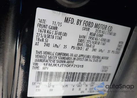 2016 Ford Expedition El Xlt z USA, uszkodzony, nr VIN 1FMJK1JT1GEF21315